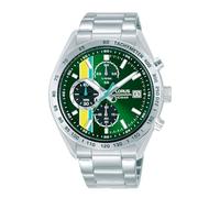 Lorus Reloj de Hombre RM395JX9 Movimiento Cuarzo, Caja Acero Inoxidable 43mm, Correa de Cuero, Esfera Negra, Resistente al Agua 10 ATM, Estilo Deportivo y Elegante (Plateado Verde)