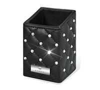 LORYP Soporte para brochas de maquillaje de cristal con diamantes de imitación y poliuretano, organizador de brochas de maquillaje hecho a mano para tocador y encimera (negro)