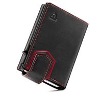 LORZOR® Cartera para Hombre Pequeña de Piel Auténtica, Tarjetero con Cierre Magnético, Billetera RFID Pop-up, Monedero con Capacidad para 10 Tarjetas