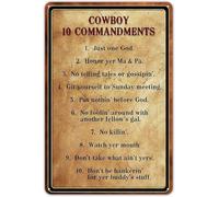 Los 10 Mandamientos del Vaquero Carteles De Pared De Metal Decoración Pintura De Hojalata Placa Vintage Letrero De Estaño para Cocina Tienda Salón 20X30Cm