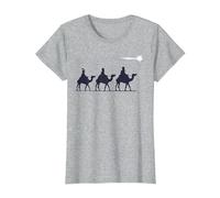 Los 3 Reyes Magos Regalo Familia Navidad para Cristianos Camiseta, Mujer, Gris Jaspeado, XL