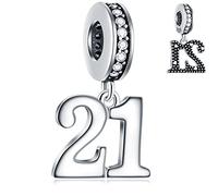 Los abalorios colgantes de 21 cumpleaños se adaptan a la pulsera básica Pandora, cuentas de plata de ley 925 de 21 aniversario con piedras de nacimiento, hitos número 21 años regalos para graduación