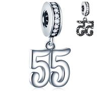 Los abalorios colgantes de 55 cumpleaños se ajustan a la pulsera de Navidad Pandora, cuentas colgantes de plata de ley 925 del 55 aniversario con CZ, número 55 años de regalo para Dios mamá/Nana