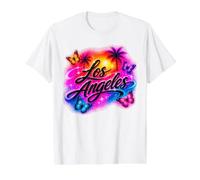 Los Ángeles Aerógrafo Puesta del Sol Mariposas Diseño Retro Camiseta gráfica económica, Hombre, Blanco, XL