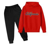 Los Angeles California - Conjunto de 2 piezas con capucha para niñas con capucha, sudadera con capucha y pantalones deportivos con letras gráficas, pantalones deportivos activos, rosso, 3-4 años