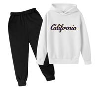 Los Angeles California - Conjunto de 2 piezas con capucha para niñas con capucha, sudadera con capucha y pantalones deportivos con letras gráficas, pantalones deportivos activos, blanco, 3-4 años
