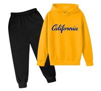 Los Angeles California - Conjunto de dos piezas de otoño para niñas y niños, 2 piezas con capucha, conjunto de sudadera con capucha a juego con capucha y pantalones deportivos con letras gráficas