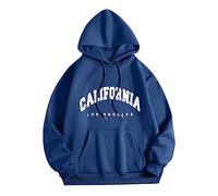 Los Angeles California - Sudaderas con capucha para mujer, de manga larga, con capucha, estilo vintage, con cordón, letra con bolsillo, ropa gótica de Los Ángeles, otoño Y2K, azul oscuro, L