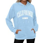 Los Angeles California Sudaderas con capucha para mujer, suéteres sueltos con gráficos, Workou Cool con capucha, letra vintage, con capucha Y2K, estilo occidental, lindos, holgados, góticos, azul
