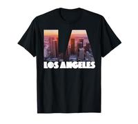 Los Angeles LA Sunset Skyline Downtown Font Camisa Camiseta