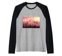 Los Ángeles Pink Sunset Downtown Palm Trees Niños Niñas Mujeres Camiseta Manga Raglan