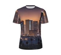 Los Angeles Skyline - Camisetas de secado rápido para hombre, camisetas de gimnasio que absorben la humedad, camisas de entrenamiento de manga corta para deportes, Negro -, X-Large