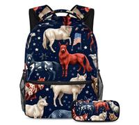 Los animales de la bandera estadounidense se mantienen a la moda y organizados con este juego de 2 mochilas escolares para niños, niñas y adolescentes, tu mejor bolsa de viaje para libros,