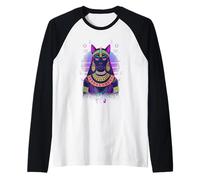 Los Años 80 Diosa Bastet Mística Egipcio Grafico Camiseta Manga Raglan