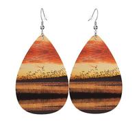 Los aretes de cuero con forma de gota de Birds At Sunset para mujer son adecuados para fiestas, fiestas de vacaciones y regalos., talla única