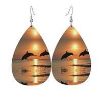 Los aretes de cuero con forma de gota de delfín Sunset para mujer son adecuados para fiestas, fiestas de vacaciones y regalos., talla única