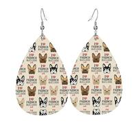 Los aretes de cuero con forma de gota de I Love French Bulldog para mujer son adecuados para fiestas, fiestas de vacaciones y regalos., talla única