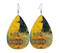 Los aretes de cuero con forma de gota para mujer Cafe Terrace At Night son adecuados para fiestas, fiestas de vacaciones y regalos., talla única