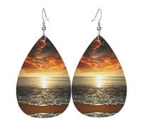 Los aretes de cuero con forma de gota para mujer Sunset Ocean Beach son adecuados para fiestas, fiestas de vacaciones y regalos., talla única