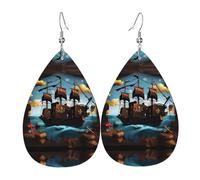 Los aretes de cuero con forma de lágrima de barco pirata de dibujos animados son un accesorio lujoso y de moda adecuado para mujeres, mostrando encanto individual.