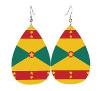 Los aretes de cuero con forma de lágrima de la bandera de Granada son un accesorio lujoso y de moda adecuado para mujeres, mostrando encanto individual.