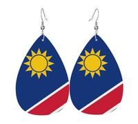 Los aretes de cuero con forma de lágrima de la bandera de Namibia son un accesorio lujoso y de moda adecuado para mujeres, mostrando encanto individual.