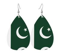 Los aretes de cuero con forma de lágrima de la bandera de Pakistán son un accesorio lujoso y de moda adecuado para mujeres, mostrando encanto individual.