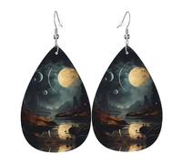 Los aretes de cuero con forma de lágrima Moon Stars and Planets son un accesorio lujoso y de moda adecuado para mujeres, mostrando encanto individual.