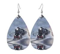 Los aretes de cuero en forma de gota para mujer con forma de gota de vapor Train Depart Sunset son adecuados para fiestas, fiestas de vacaciones y regalos., talla única