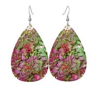 Los aretes de cuero en forma de gota para mujer de arbusto ardiente con bayas rojas son adecuados para fiestas, fiestas de vacaciones y regalos., talla única