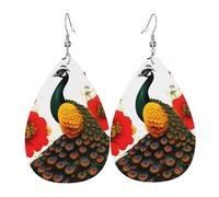 Los aretes de cuero en forma de lágrima con flor roja de pavo real son un accesorio lujoso y de moda adecuado para mujeres, mostrando encanto individual.