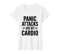 Los ataques de pánico Son mi Cardio Divertido Ansiedad Humor Camiseta gráfica económica, Mujer, Blanco, L