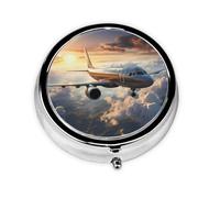 Los aviones son un pastillero redondo elevado. Organizador de medicamentos diario portátil, diseño fácil de viajar.