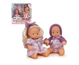 los Barriguitas - Bebés Hermanitas, 2 muñecas vestidas a Juego, Figura Rubia y Figura pequeña con Pelo y Accesorios de Ropa, Incluye una Cuna, niños y niñas + 3 años, Famosa (BFG05000)