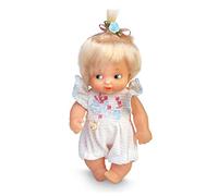 los Barriguitas - muñeca bebé clásica Rubia, Vestida con un Conjunto Blanco con Bordados de Flores Azul y Rosa a Juego con el coletero, 4 Modelos Diferentes para coleccionar, Famosa (700017269)