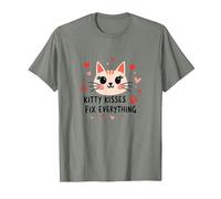 Los Besos de Gatito lo arreglan Todo - Cute Cat Love Camiseta, Hombre, Verde Militar Jaspeado, S