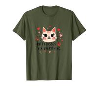 Los Besos de Gatito lo arreglan Todo - Cute Cat Love Camiseta, Hombre, Verde Oliva, 3XL