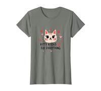Los Besos de Gatito lo arreglan Todo - Cute Cat Love Camiseta, Mujer, Verde Militar Jaspeado, XS