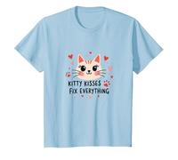 Los Besos de Gatito lo arreglan Todo - Cute Cat Love Camiseta, Niños, Azul Bebé, 8 años