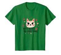 Los Besos de Gatito lo arreglan Todo - Cute Cat Love Camiseta, Niños, Verde Kelly, 10 años