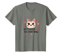 Los Besos de Gatito lo arreglan Todo - Cute Cat Love Camiseta, Niños, Verde Militar Jaspeado, 12 años