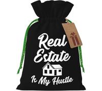 "Los bienes raíces son mi pasión" - Bolsa de yute reutilizable con cordón ajustable, ideal para y fiestas.