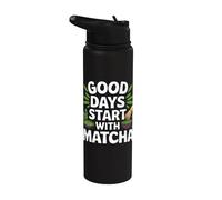 Los buenos días comienzan con arte de texto Matcha Stainless Steel Insulated Water Bottle
