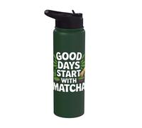 Los buenos días comienzan con arte de texto Matcha Stainless Steel Insulated Water Bottle