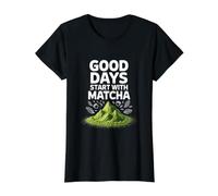 Los Buenos días comienzan con Las montañas de té Verde Matcha Camiseta gráfica económica, Mujer, Negro, L