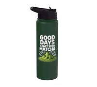 Los buenos días comienzan con las montañas de té verde Matcha Stainless Steel Insulated Water Bottle