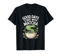 Los Buenos días comienzan con los Amantes del té Verde Matcha Camiseta gráfica económica, Hombre, Negro, L