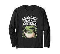 Los buenos días comienzan con los amantes del té verde Matcha Manga Larga