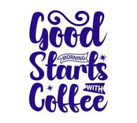 Los buenos días empiezan con un café. Calcomanías de pared de PVC 52x67.9cm Autoadhesivo Azul oscuro