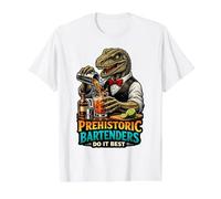 Los camareros prehistóricos lo Hacen Mejor Camarero de Dinosaurios Camiseta gráfica económica, Hombre, Blanco, XL